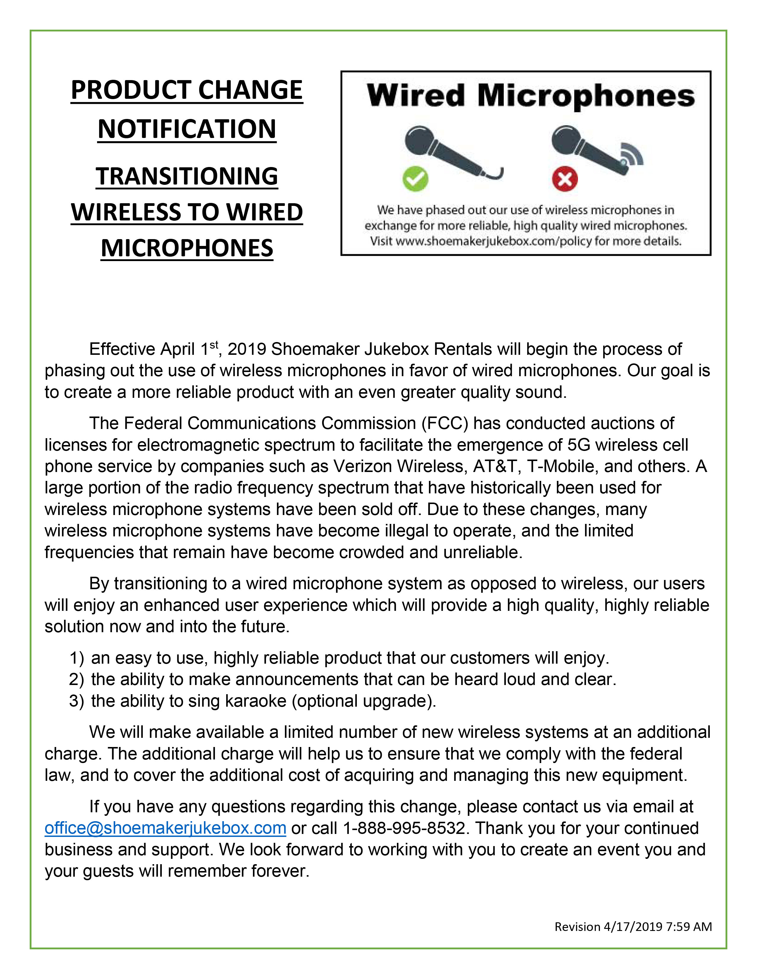 Product Change Notification - Wired Microphones